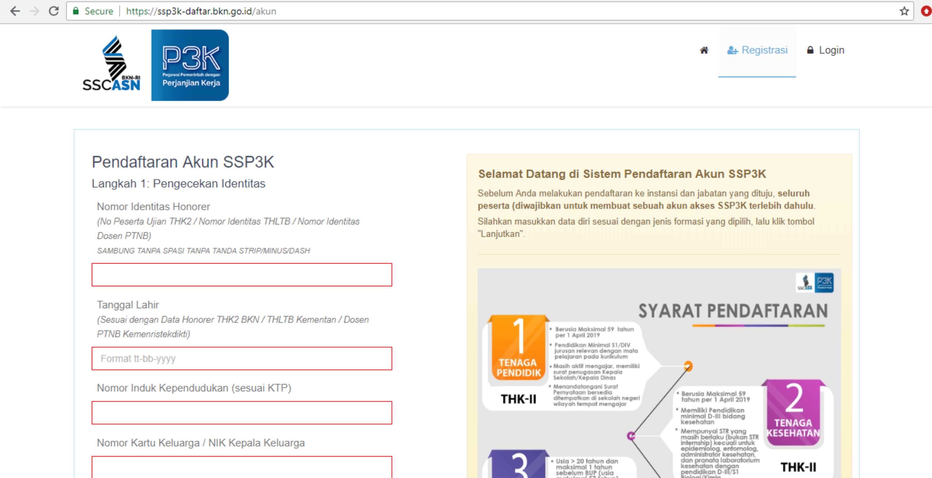 Menu registrasi untuk pendaftaran akun SSP3K